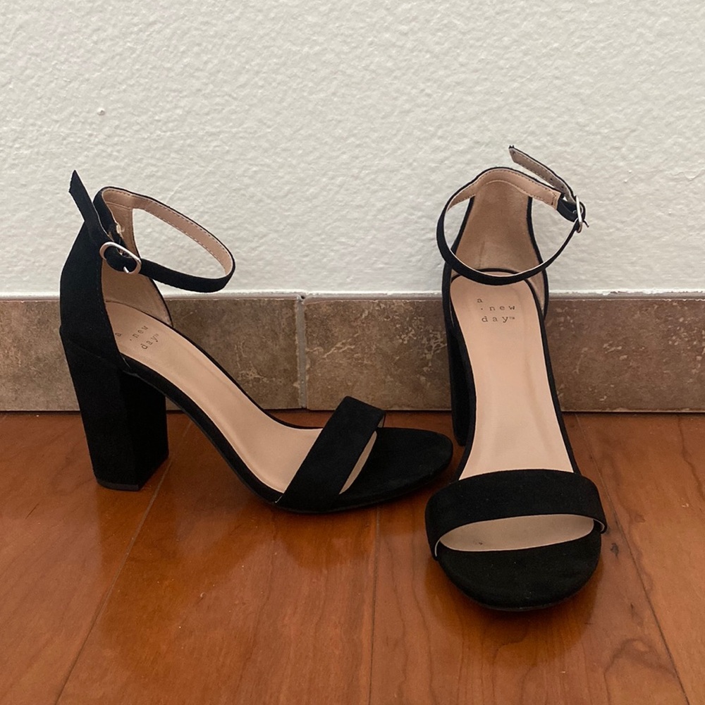Black Suede Block Heels - Size 7